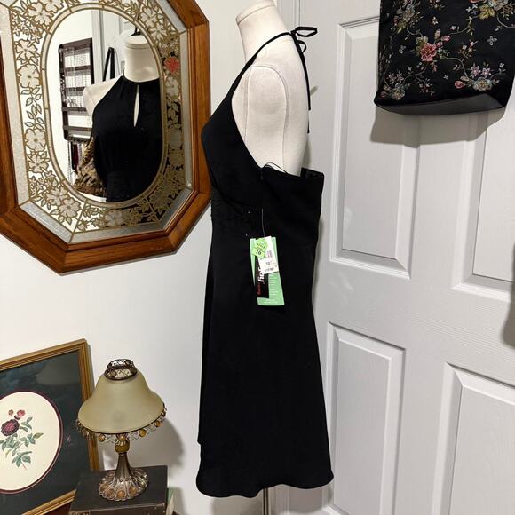 NWT Vintage Y2K Dawn Joy Evening Black Beaded Keyhole Formal Halter Dress 10/M - Picture 4 of 8